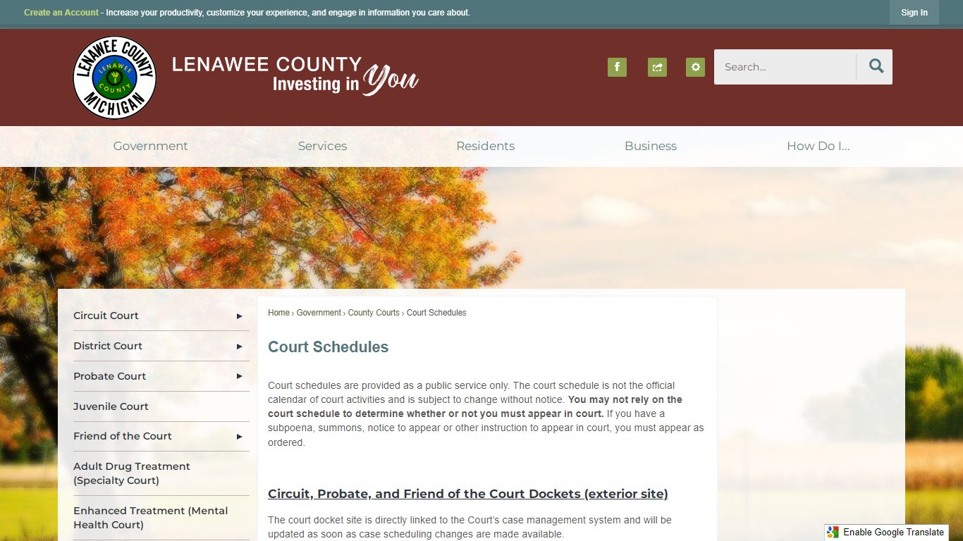 Court Schedules | Lenawee County, MI